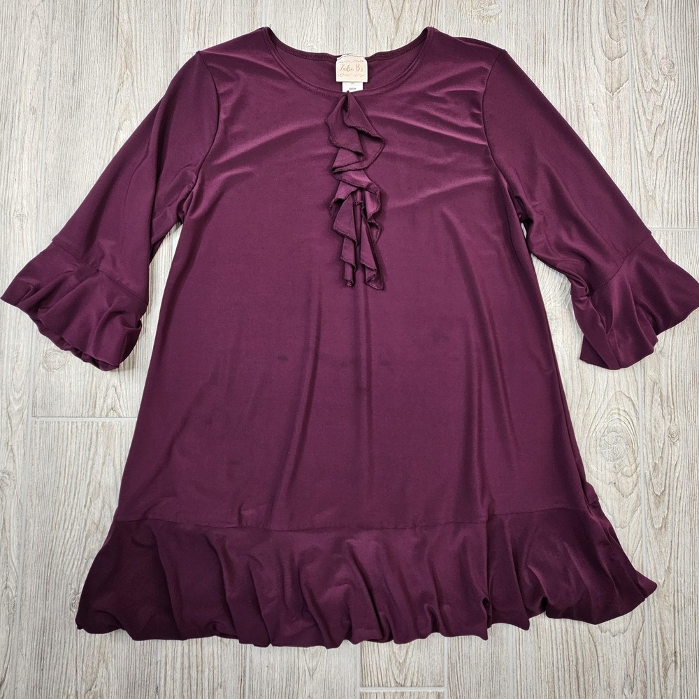 Zolie B's Shirt Womens Small Purple Ruffle Hem Flounce Sleeve A-Line ZB324 USA